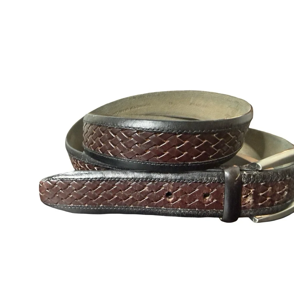 Tommy Bahama Mens Belt 4 2black  Brown Leather Braided Two Tone